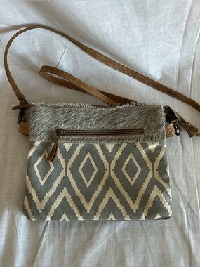 MYRA BAG Purse Small Crossbody Bag Neutral Geometric Mixed Media Gray & Cream